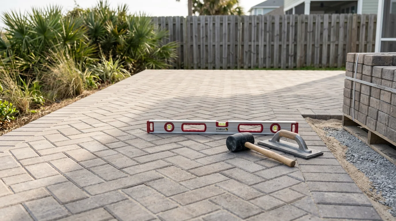 A finished backyard patio in Neptune Beach, Florida, with a clean surface and open layout suited for coastal outdoor living. The construction reflects solid base preparation appropriate for the sandy soil and humid conditions common along the First Coast.